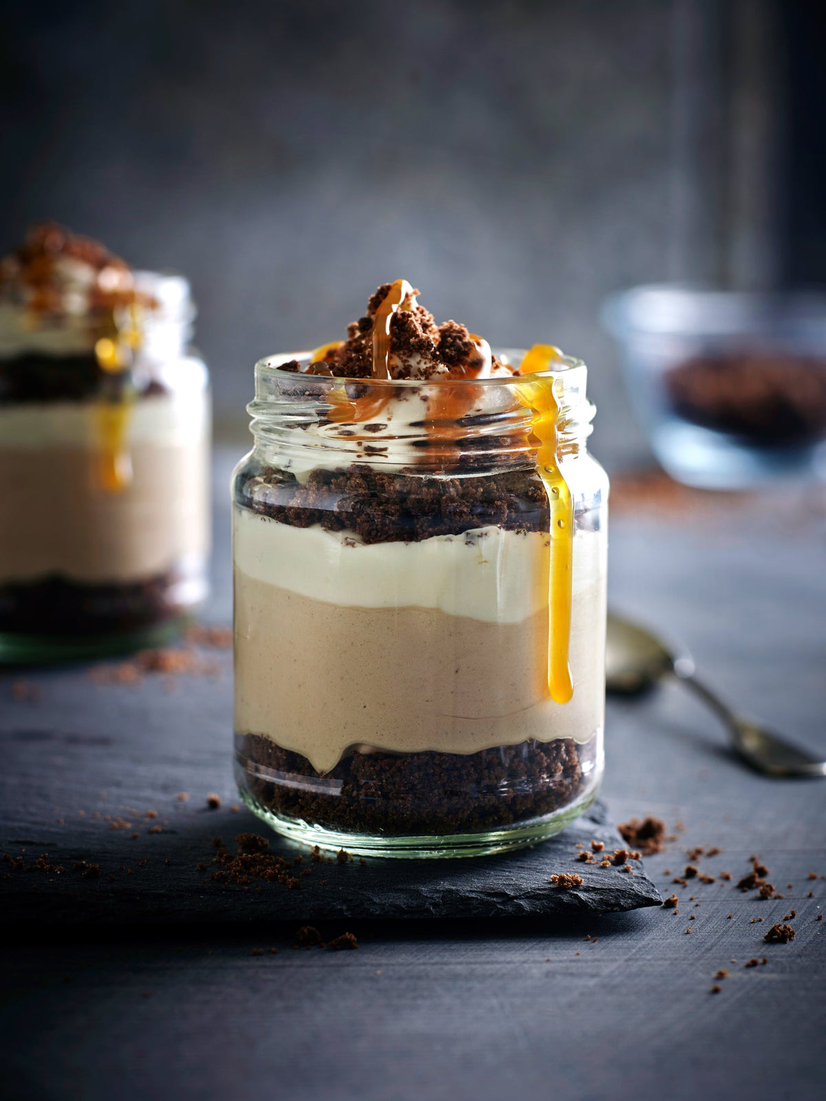 Layered Coffee Mousse with Salted Caramel Sauce