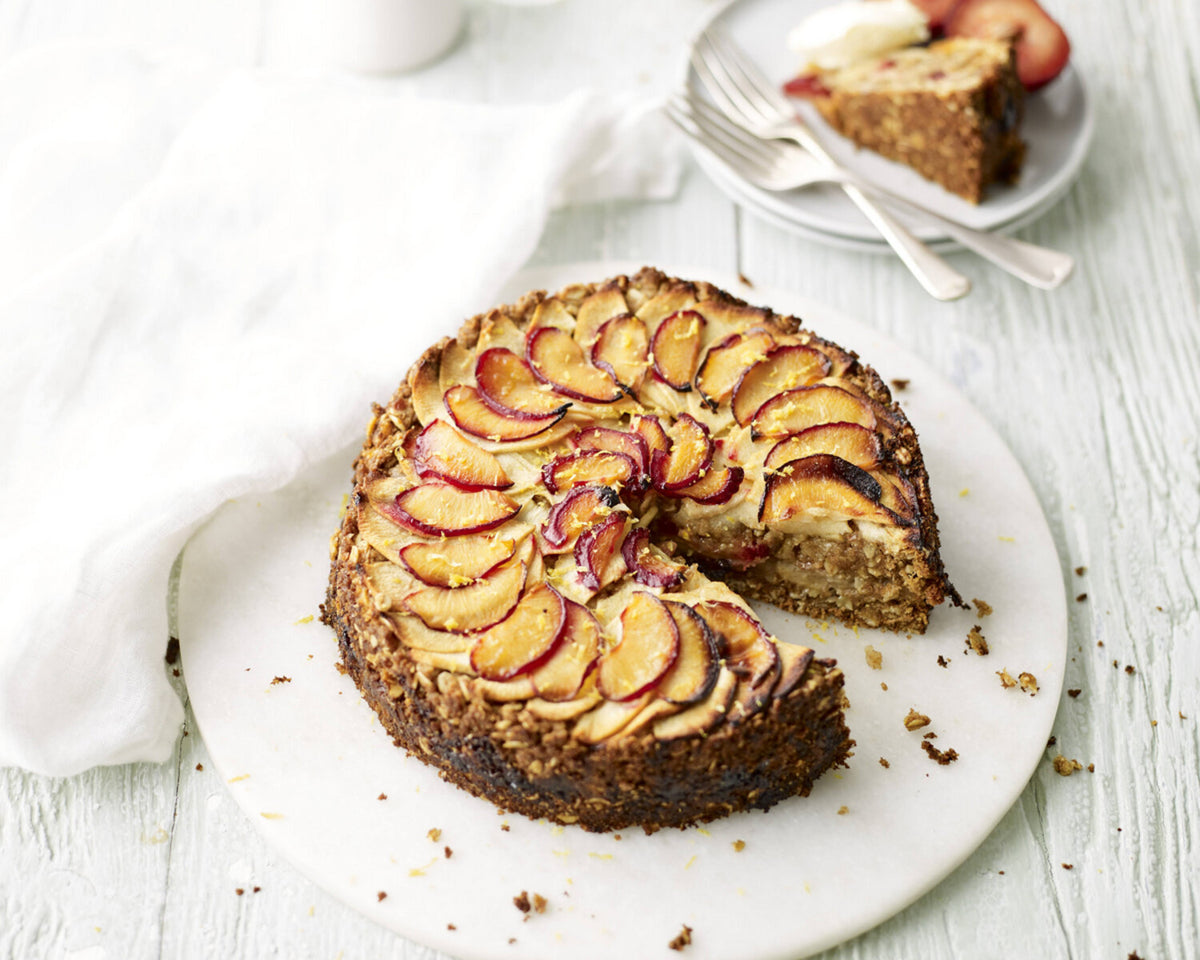 Apple, Plum & Marzipan Crumble Cake