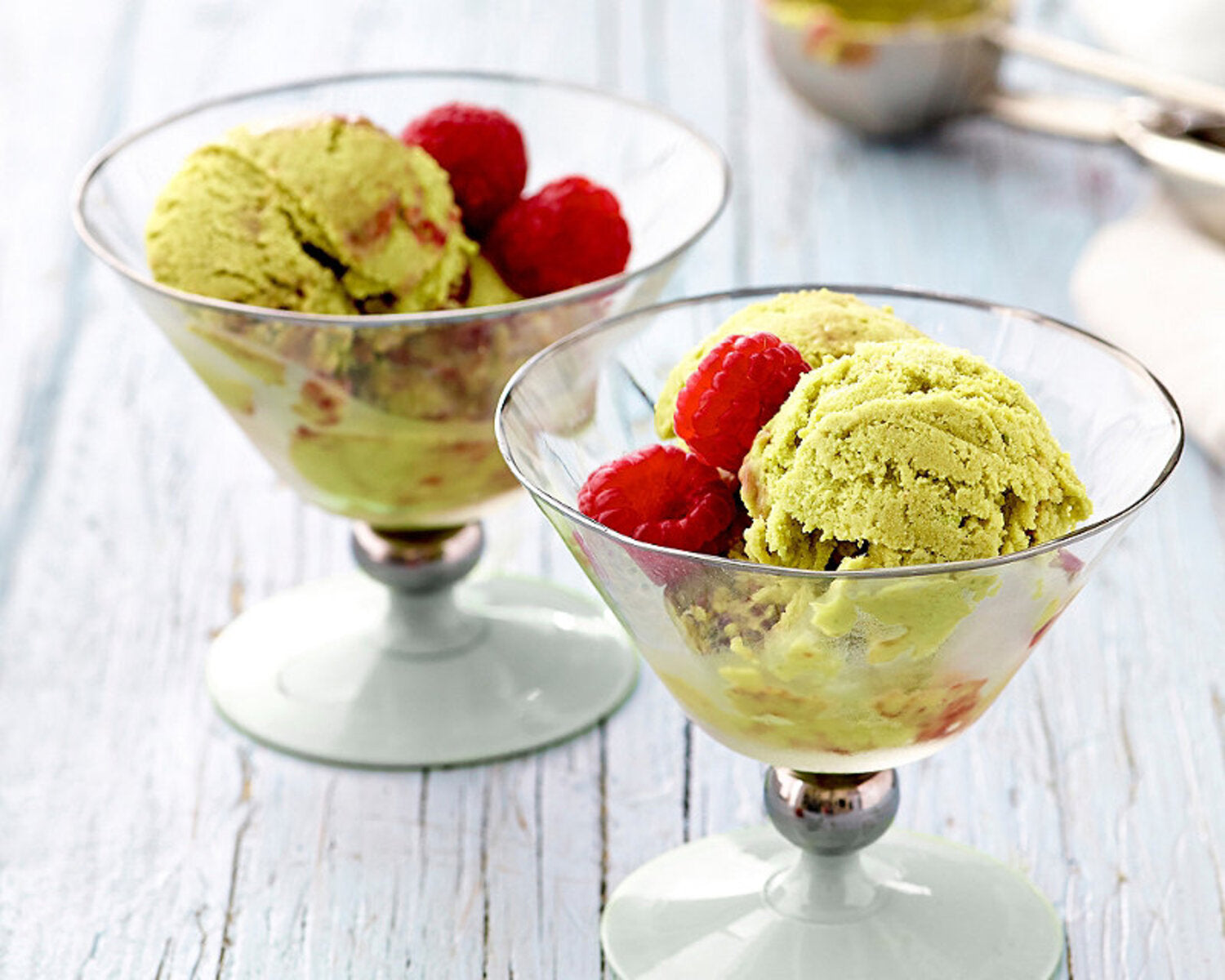 Vegan Avocado & Spinach Ice Cream with Raspberry & Hibiscus Swirl