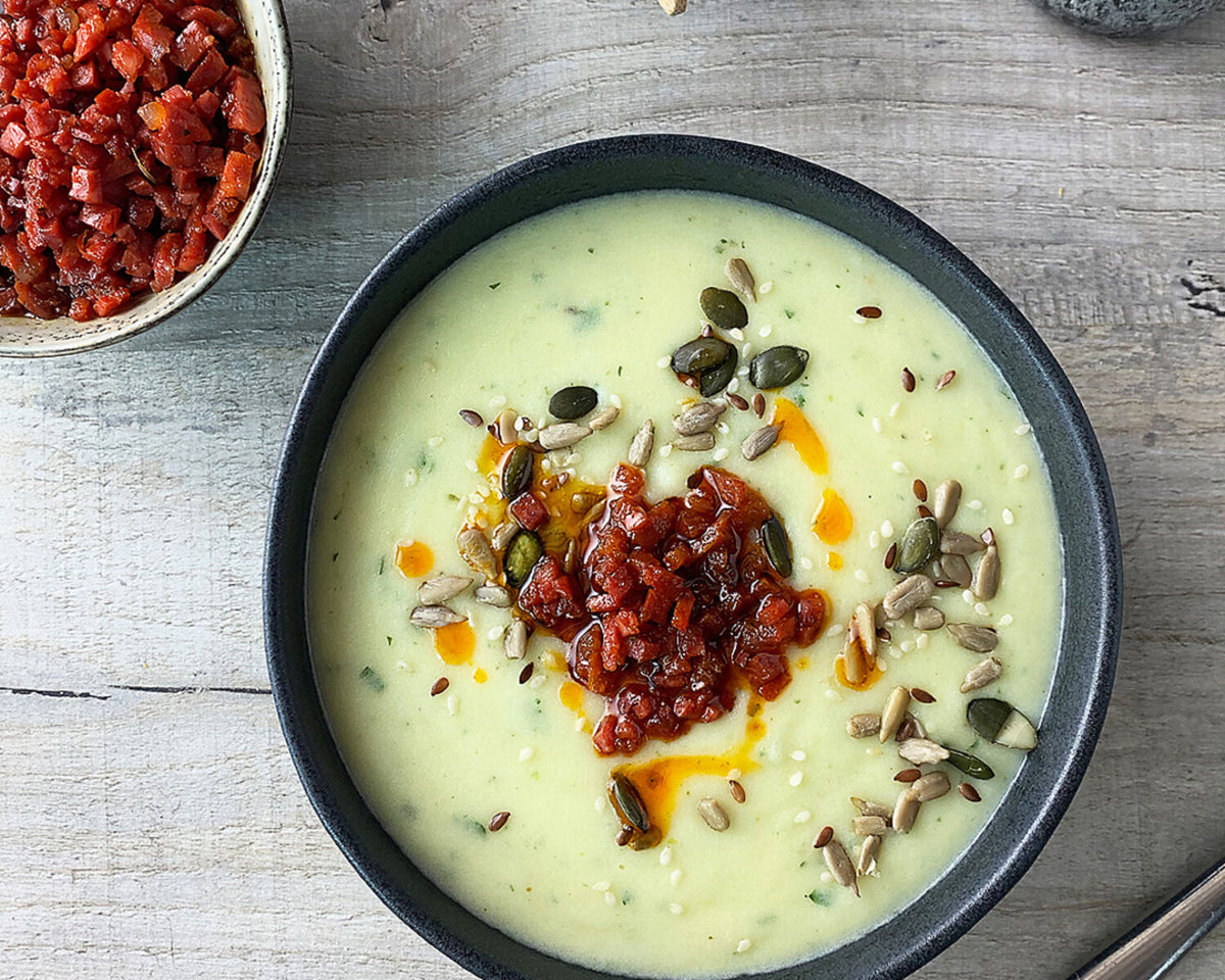 Cauliflower Soup with Chorizo and Croutons