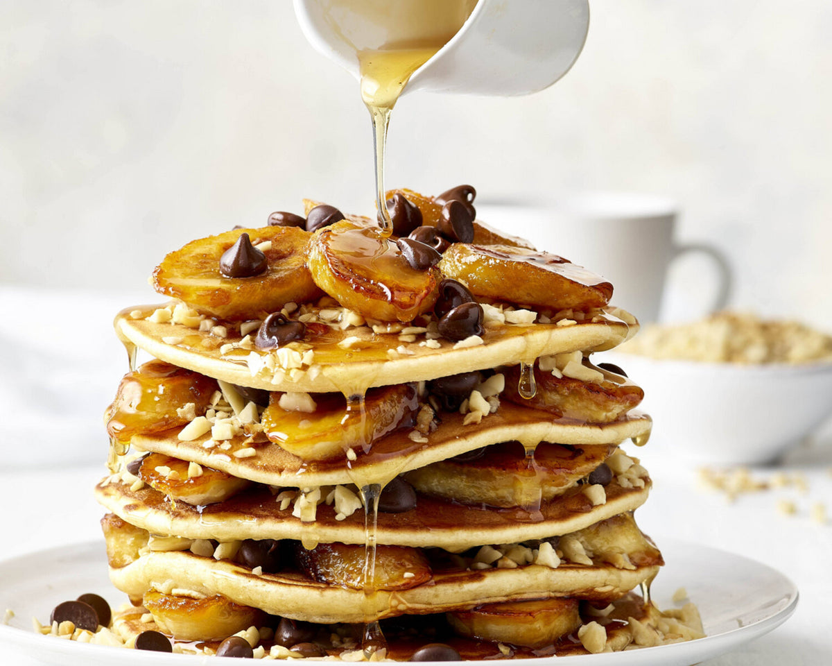 Chocolate Chip Pancakes with Caramelised Banana