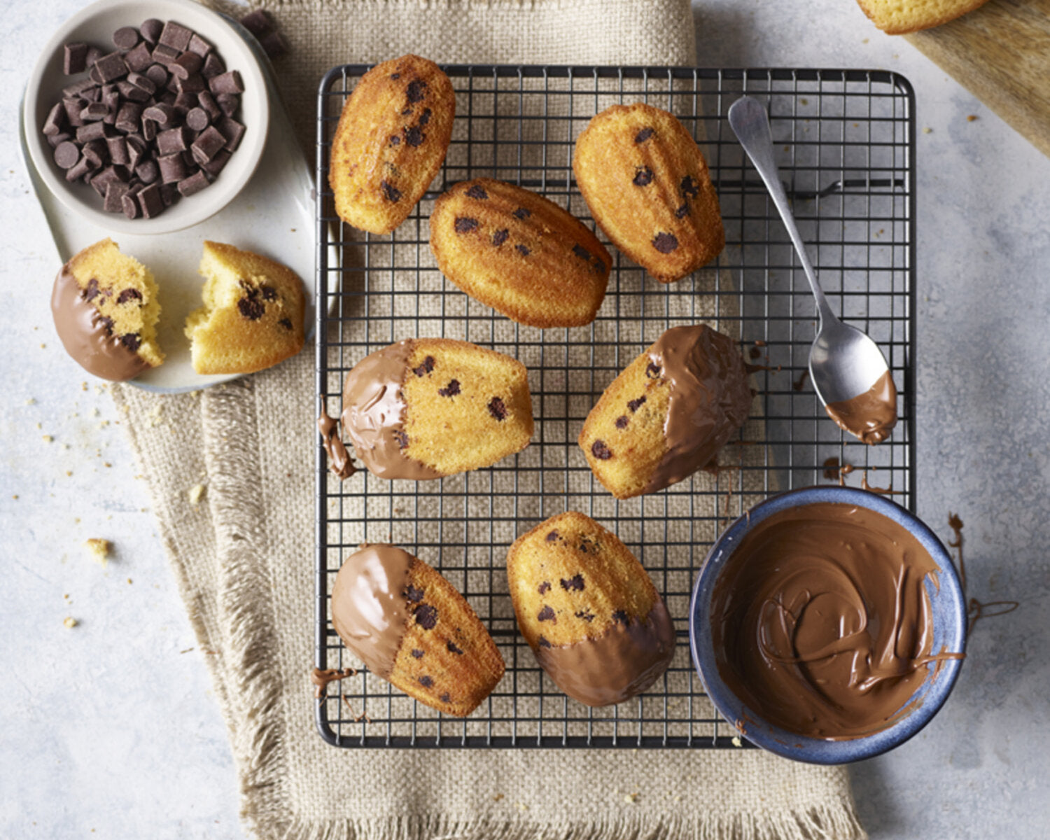 Chocolate-Dipped Chocolate Chip Madeleines
