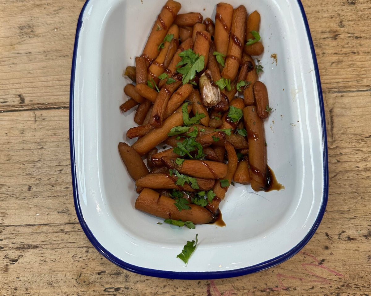 Balsamic and Honey Glazed Roasted Tinned Carrots