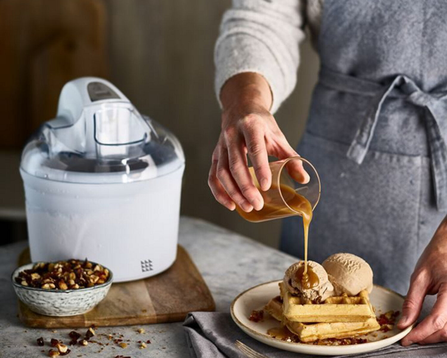 Cinnamon Waffle Stack with Crunchy Peanut Brittle Ice Cream