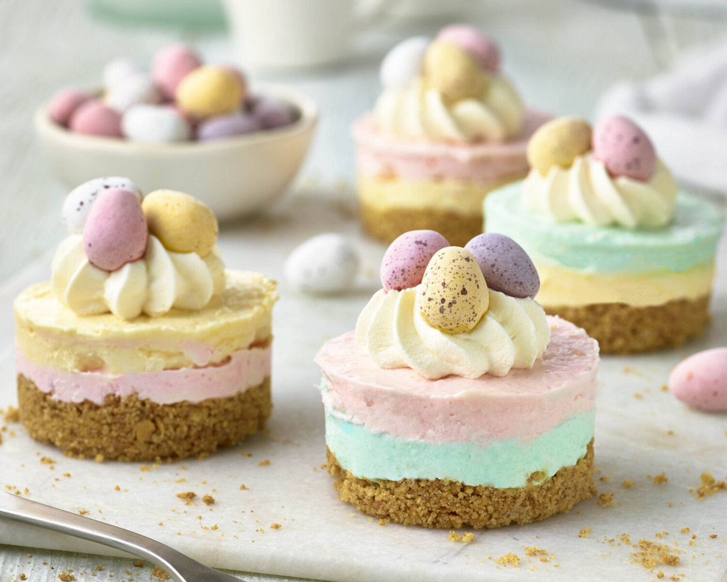 Mini Striped Easter Cheesecakes
