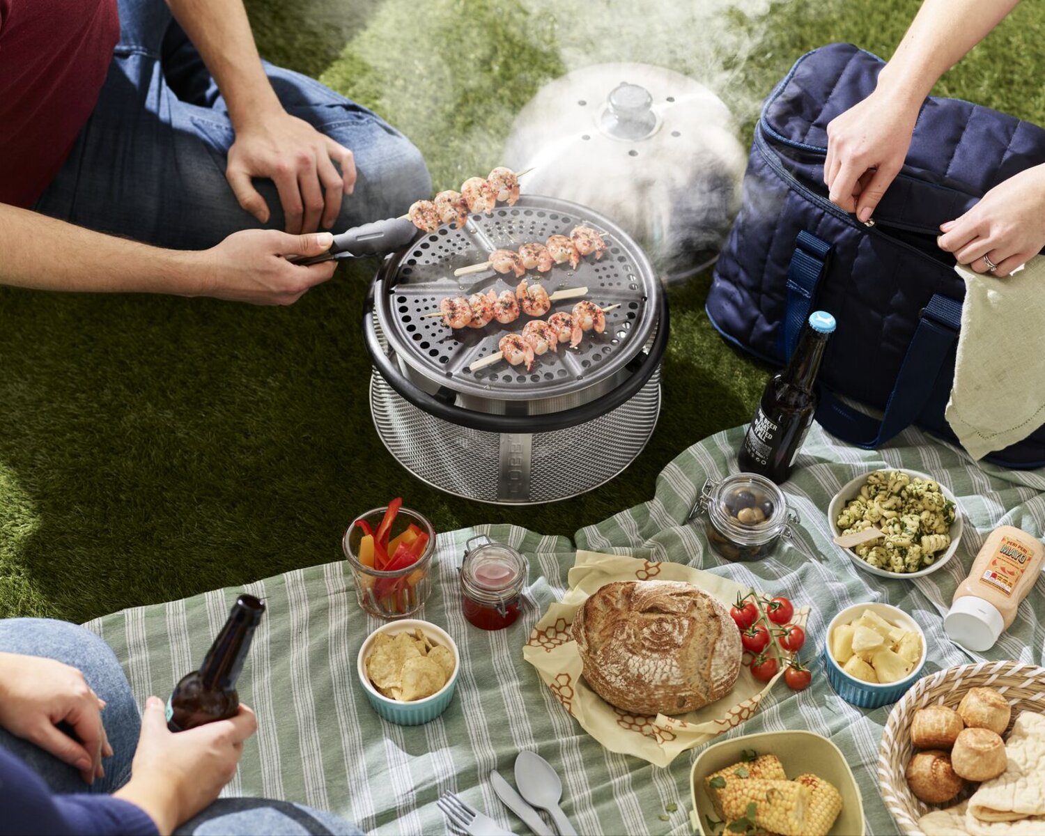 Outdoor dining and cooking on barbecue