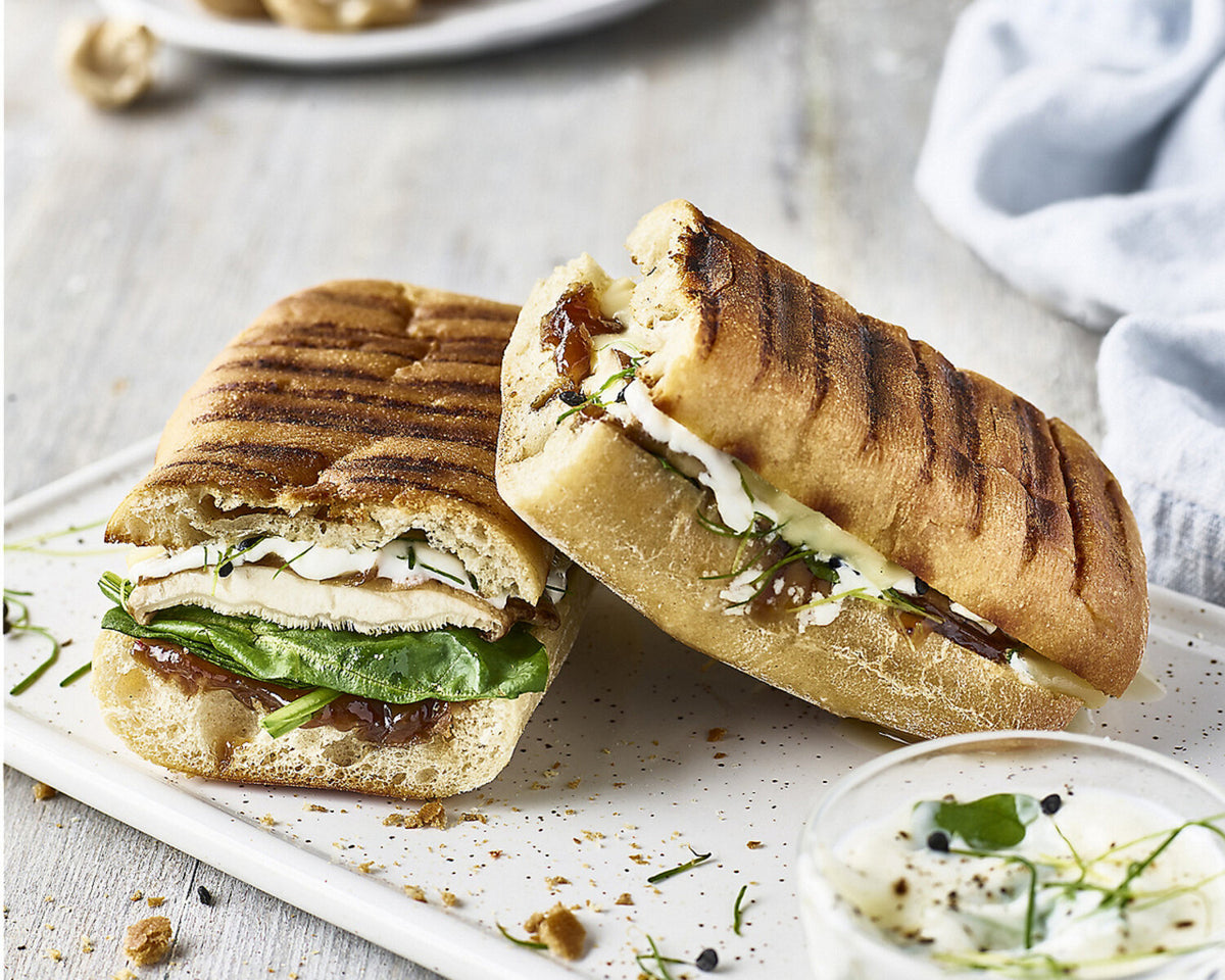 Toasted Panini with Mushroom, Swiss Cheese and Caramelised Onion