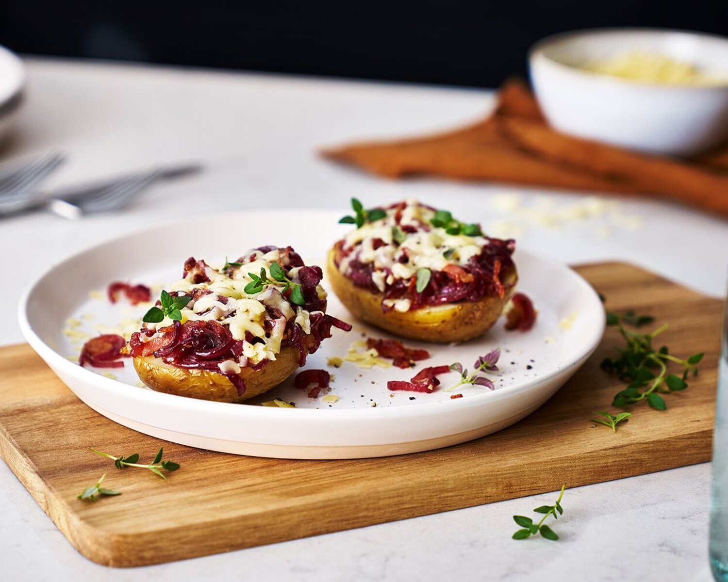 Posh Jacket Potato with Caramelised Red Onion & Bacon
