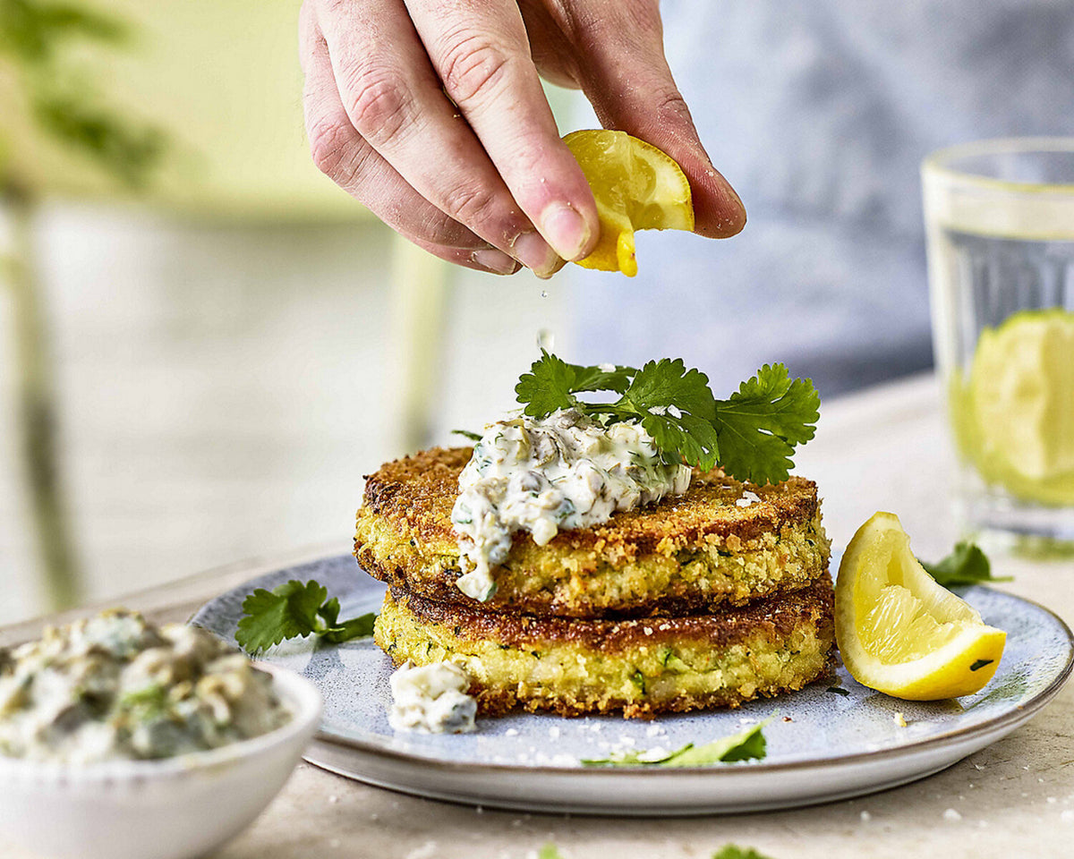 Prawn & Crab Cakes with Lemon & Coriander Tartare Sauce