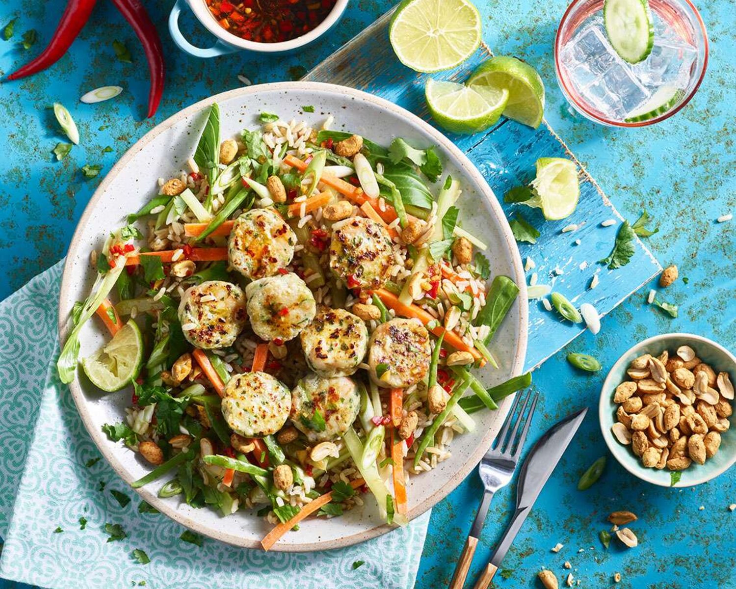 Prue Leith’s Thai Prawn Cakes with Crunchy Rice Salad