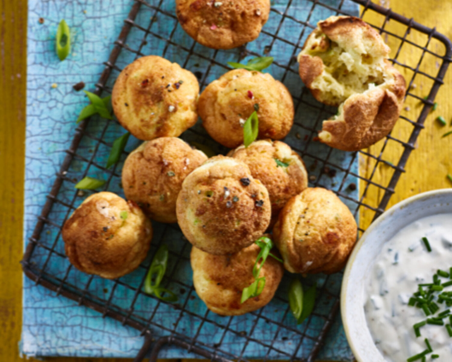 Prue Leith's Double Cheese & Spring Onion Bites with Sour Cream Dip