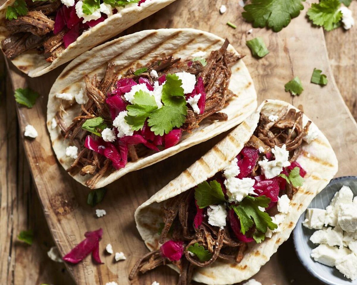 Pulled Beef Tacos with Pickled Cabbage