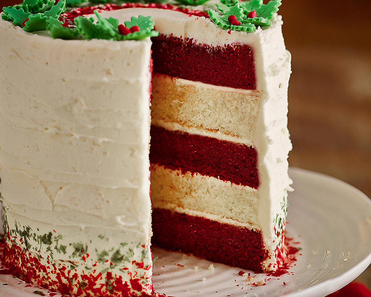 Red Velvet & White Chocolate Layer Cake with White Chocolate Ganache Frosting