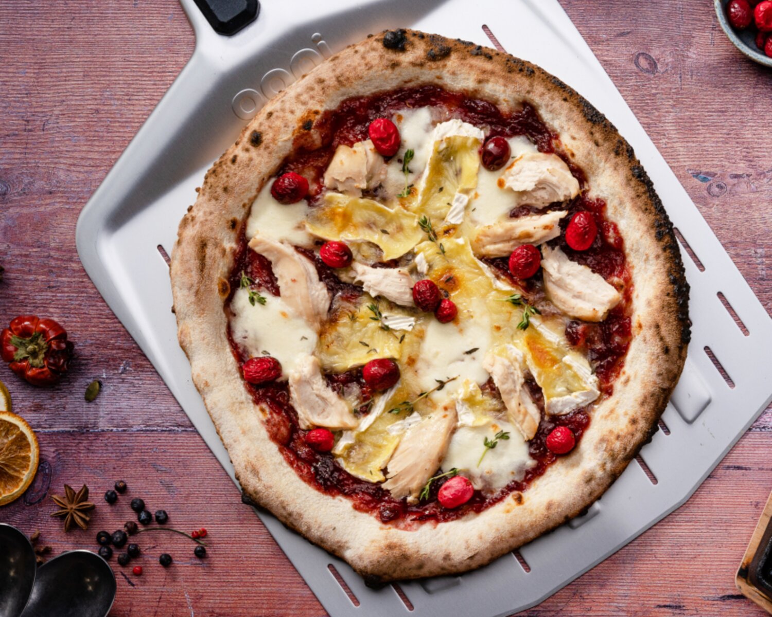 Ooni's Roast Turkey, Camembert & Cranberry Pizza