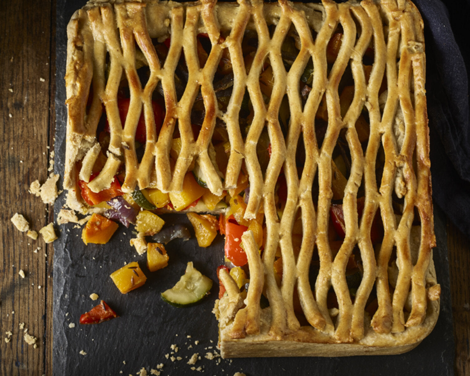 Roasted Butternut Squash, Courgette & Red Pepper Lattice Pie