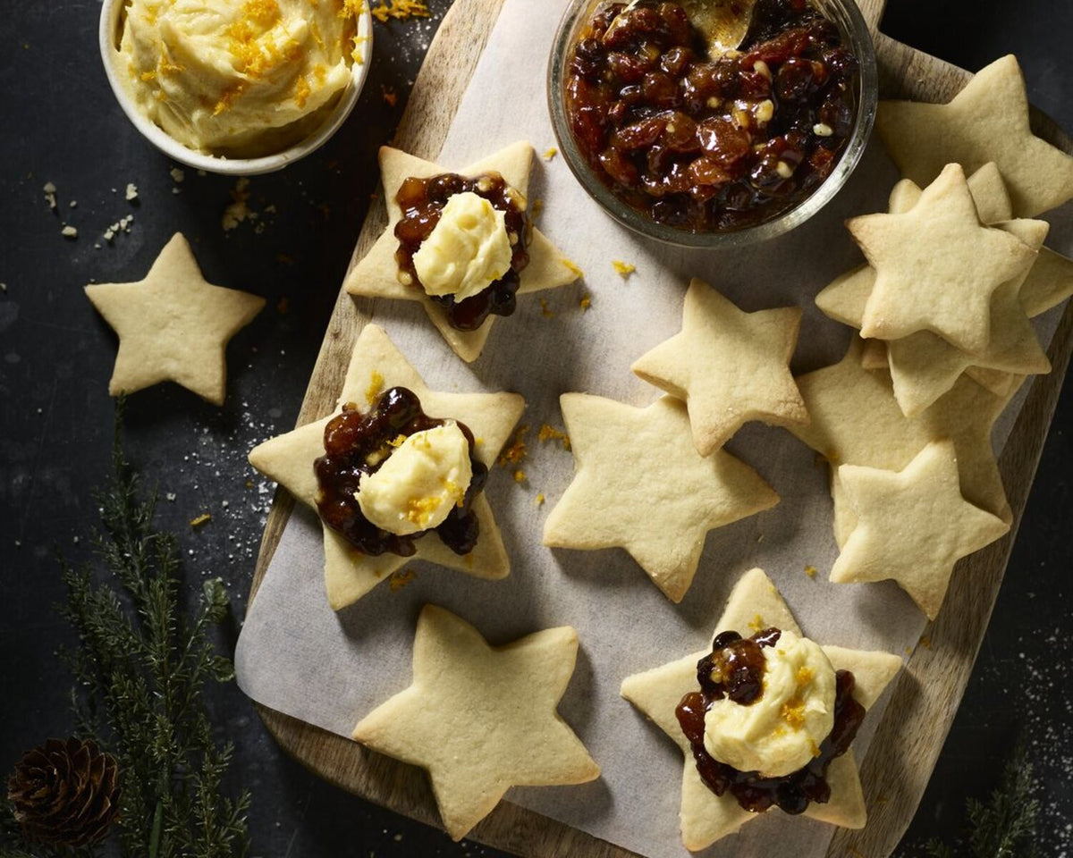 Shortbread Stars with Orange Brandy Butter and Luxury Mincemeat