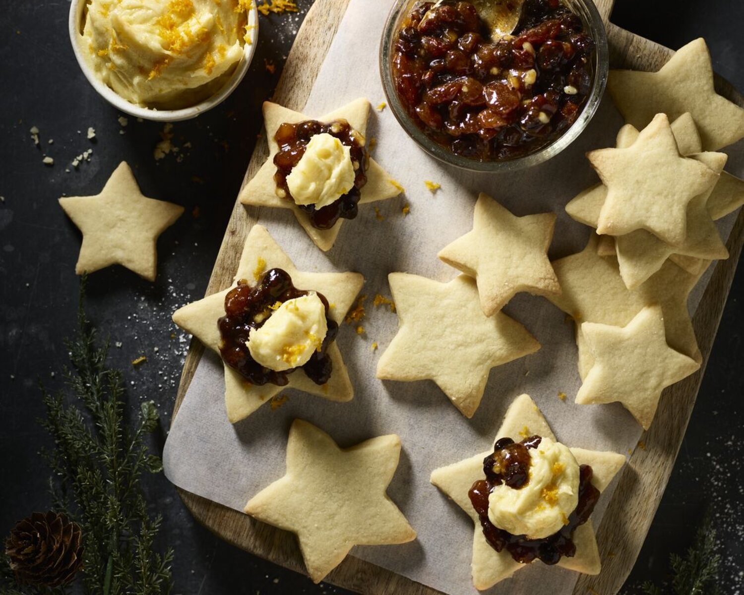 Shortbread Stars with Orange Brandy Butter and Luxury Mincemeat