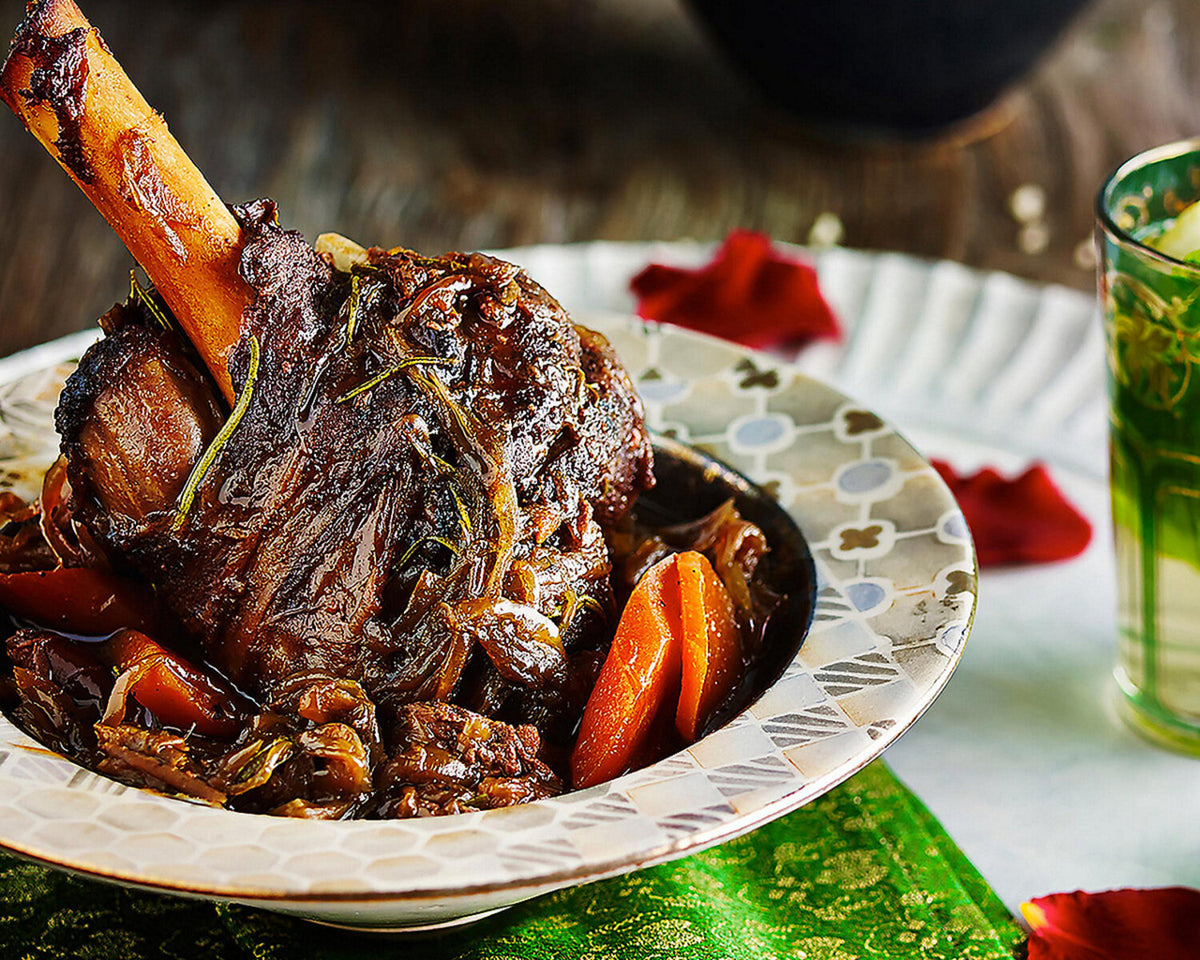 Slow Cooked Moroccan Lamb Shanks with Caramelised Onions