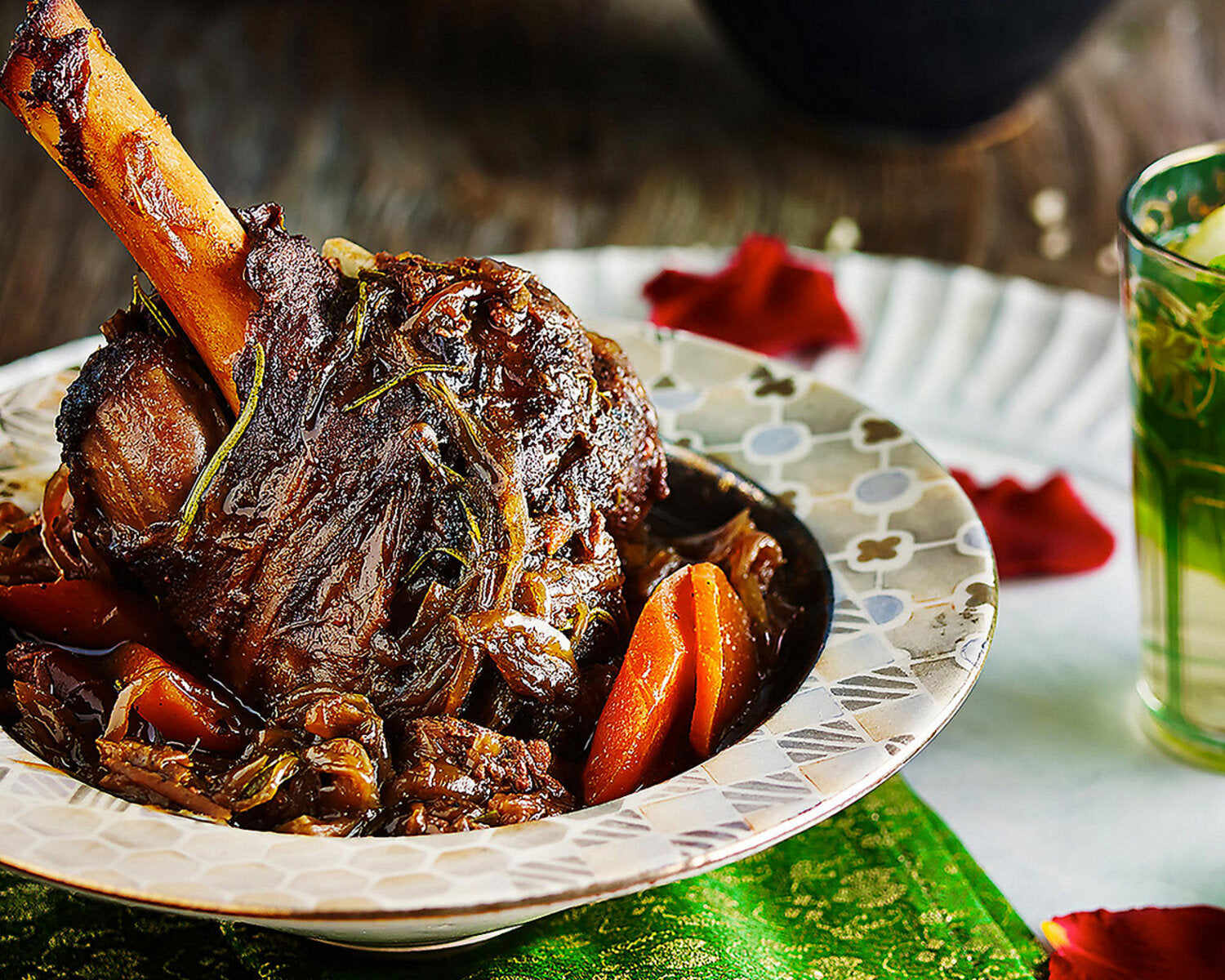 Slow Cooked Moroccan Lamb Shanks with Caramelised Onions