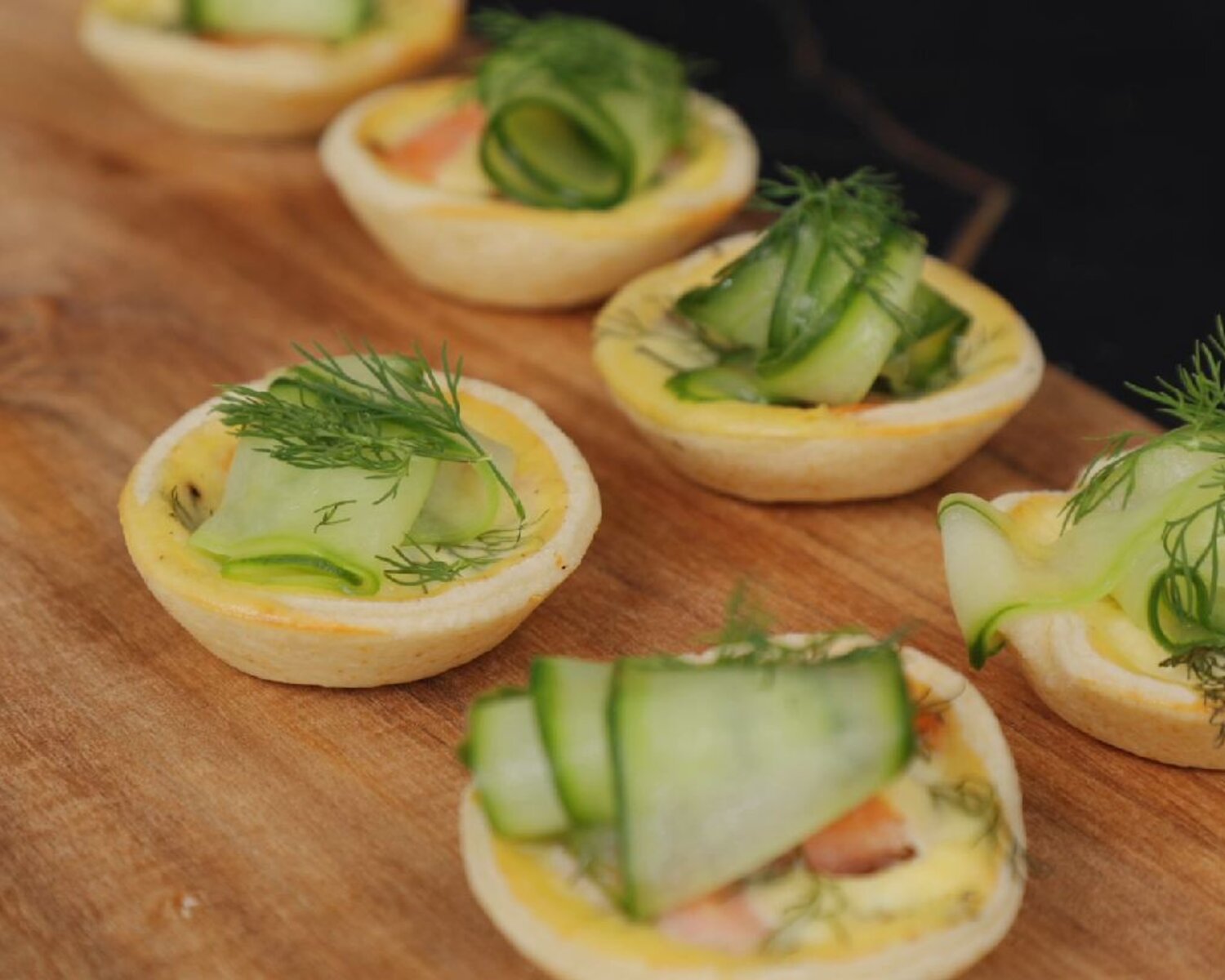 Smoked Salmon Quiche Tartlets with Pickled Cucumber