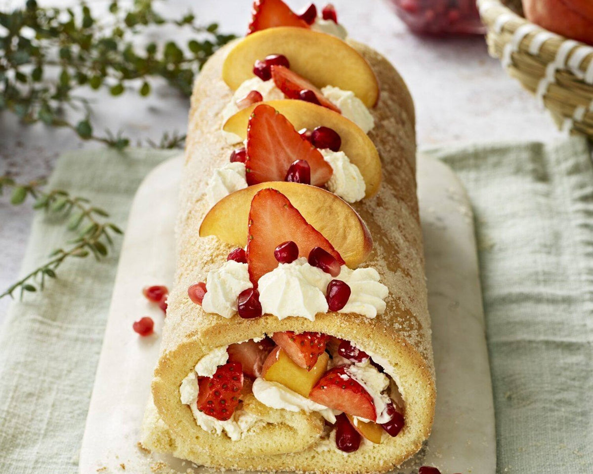 Strawberry, Peach & Pomegranate Roulade
