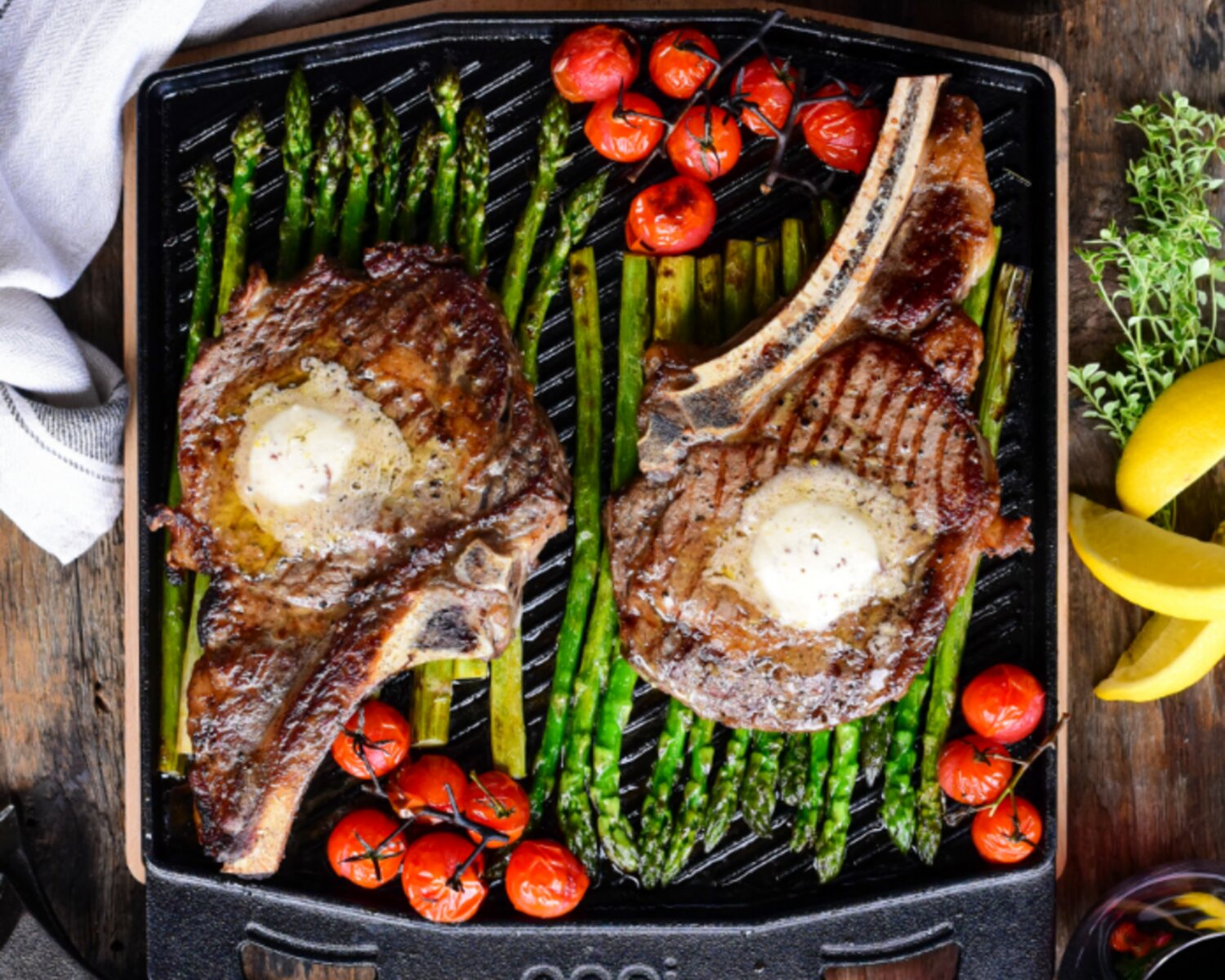 Ooni's Umami Ribeye Steaks with Honey Butter Asparagus