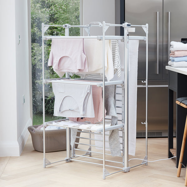 A Dry:Soon heated airer in a kitchen.