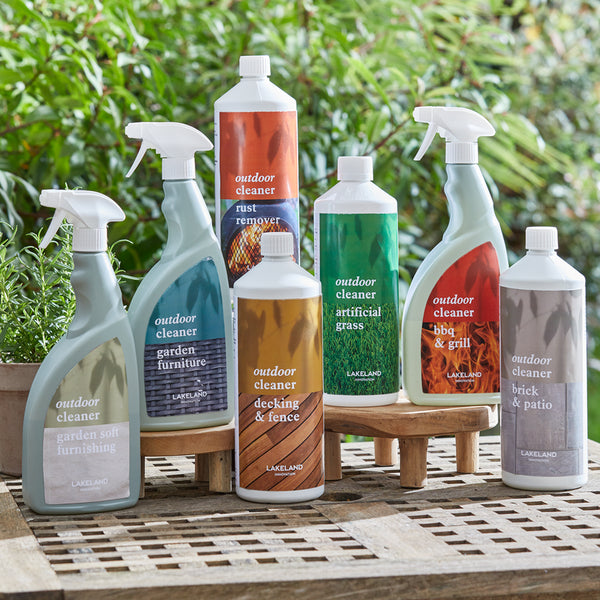 A collection of Lakeland cleaning liquid products.