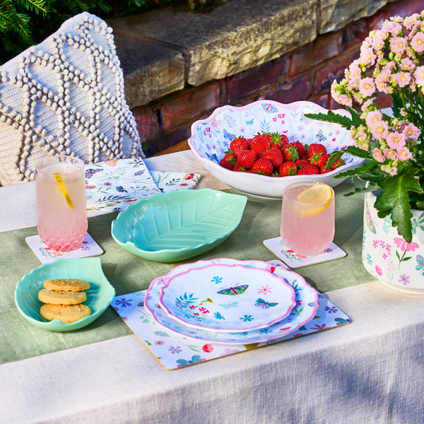 Butterfly garden tableware setting for a garden party.