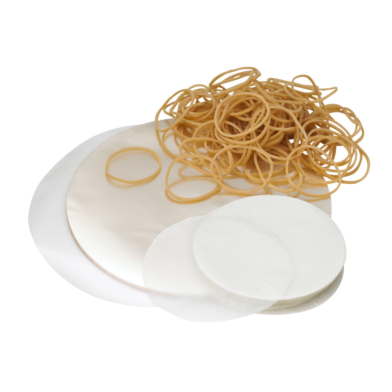 100 Jam Jar Covers Waxed Circles Bands & Labels